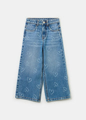 Wide-Leg Jeans With Hearts Print