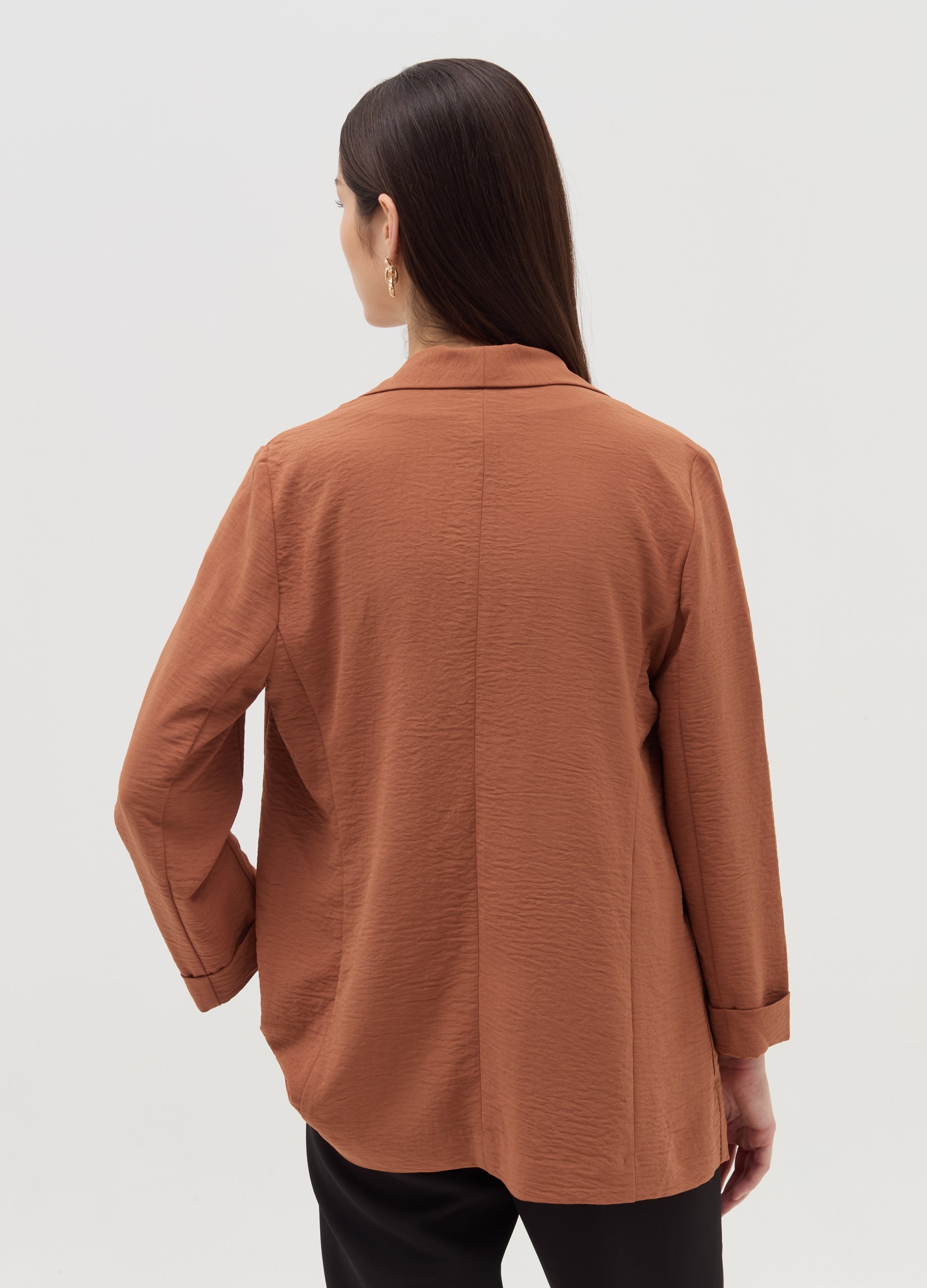 Open Crinkle-Effect Fluid Blazer
