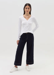 Long-Sleeved T-Shirt With Granddad Neckline
