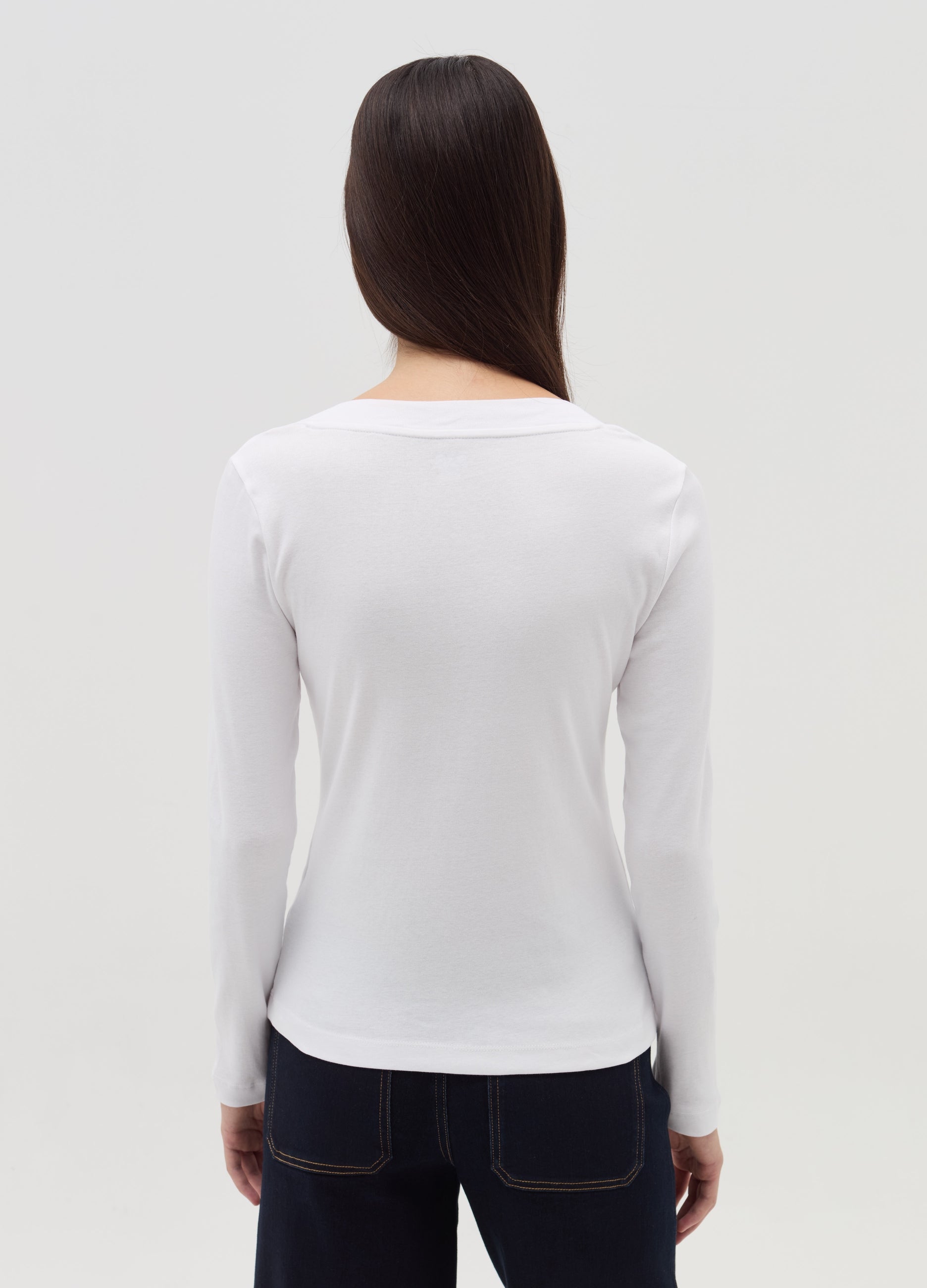 Long-Sleeved T-Shirt With Granddad Neckline