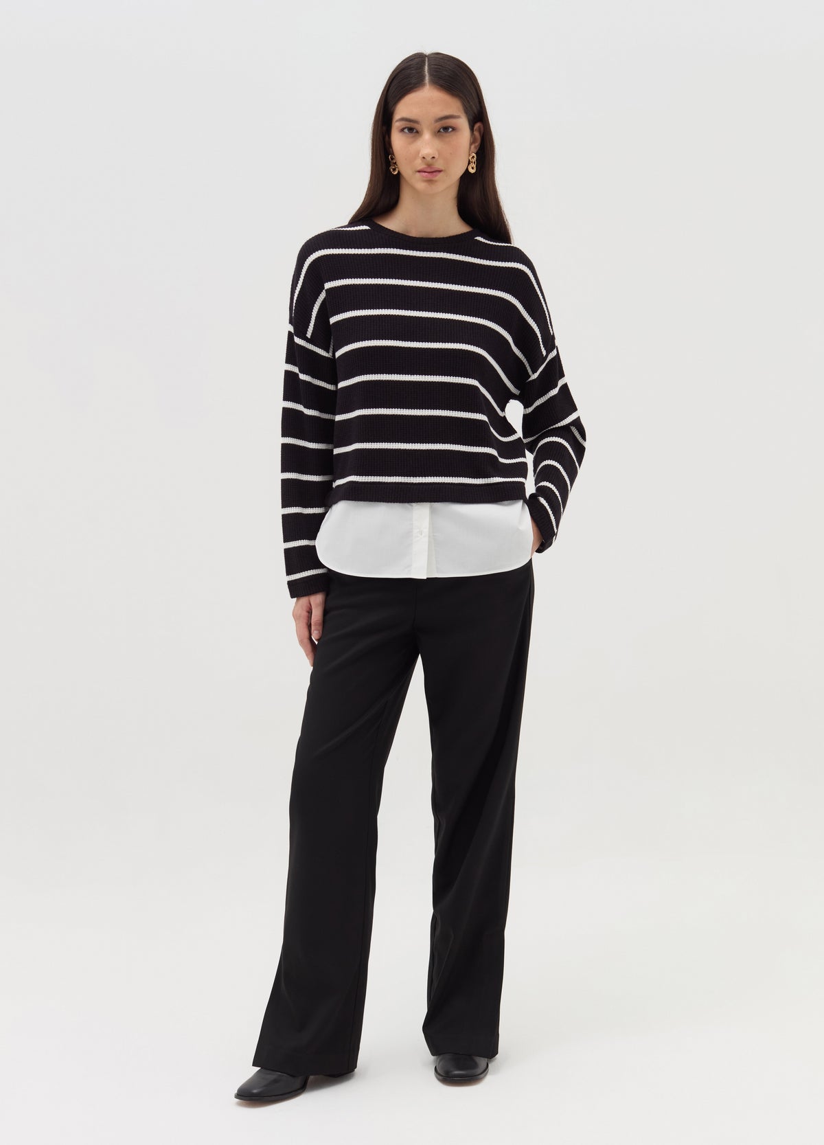 Long-Sleeved T-Shirt With Micro Waffle Weave