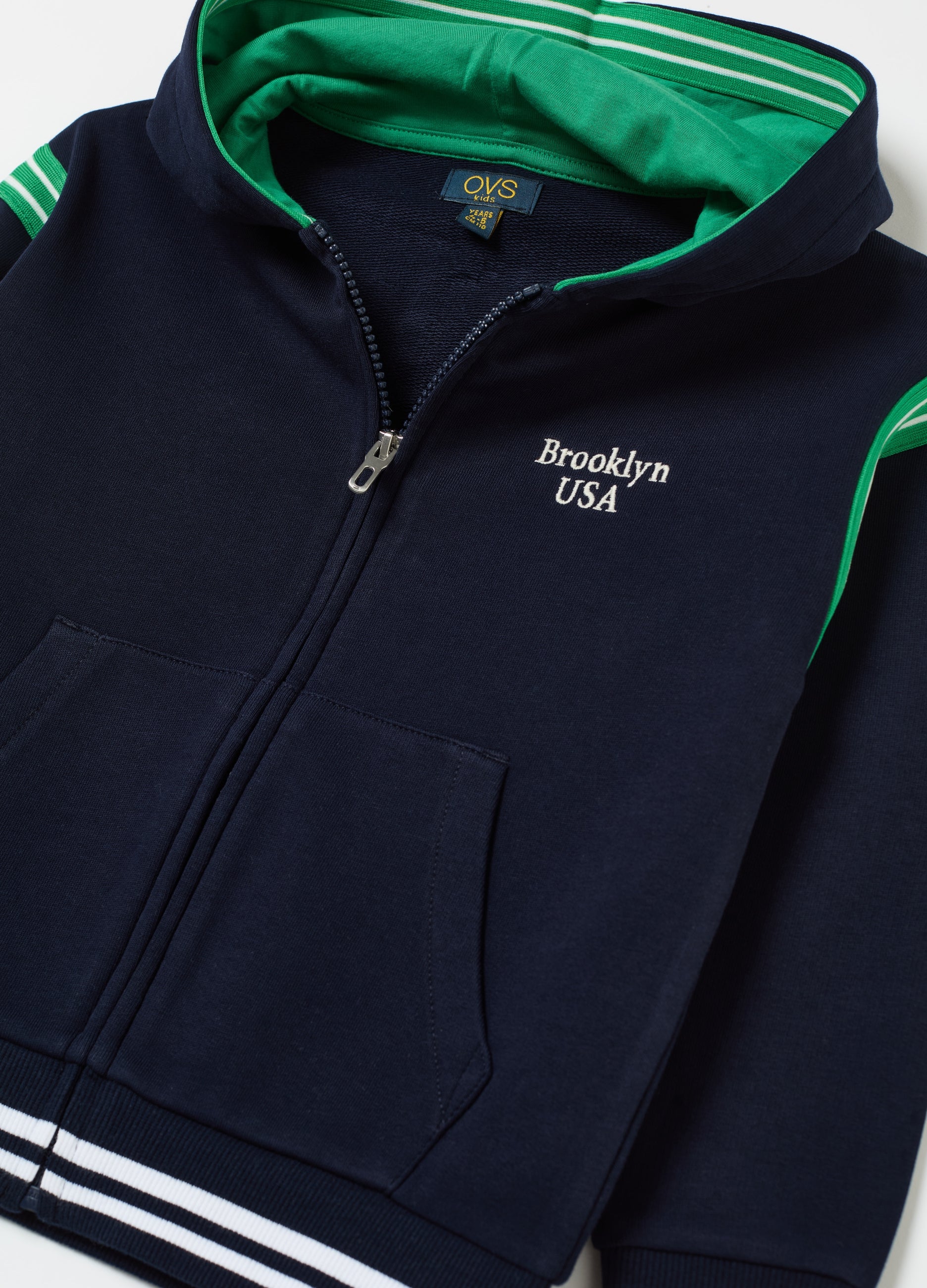 Ovs Full-Zip Sweatshirt With College Print And Striped Edging