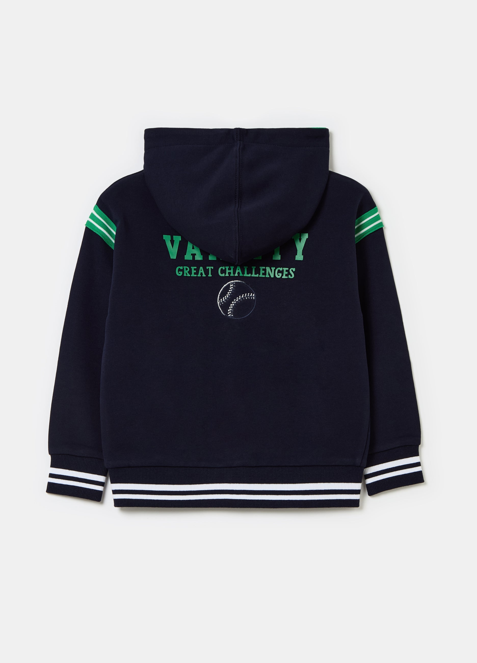 Ovs Full-Zip Sweatshirt With College Print And Striped Edging