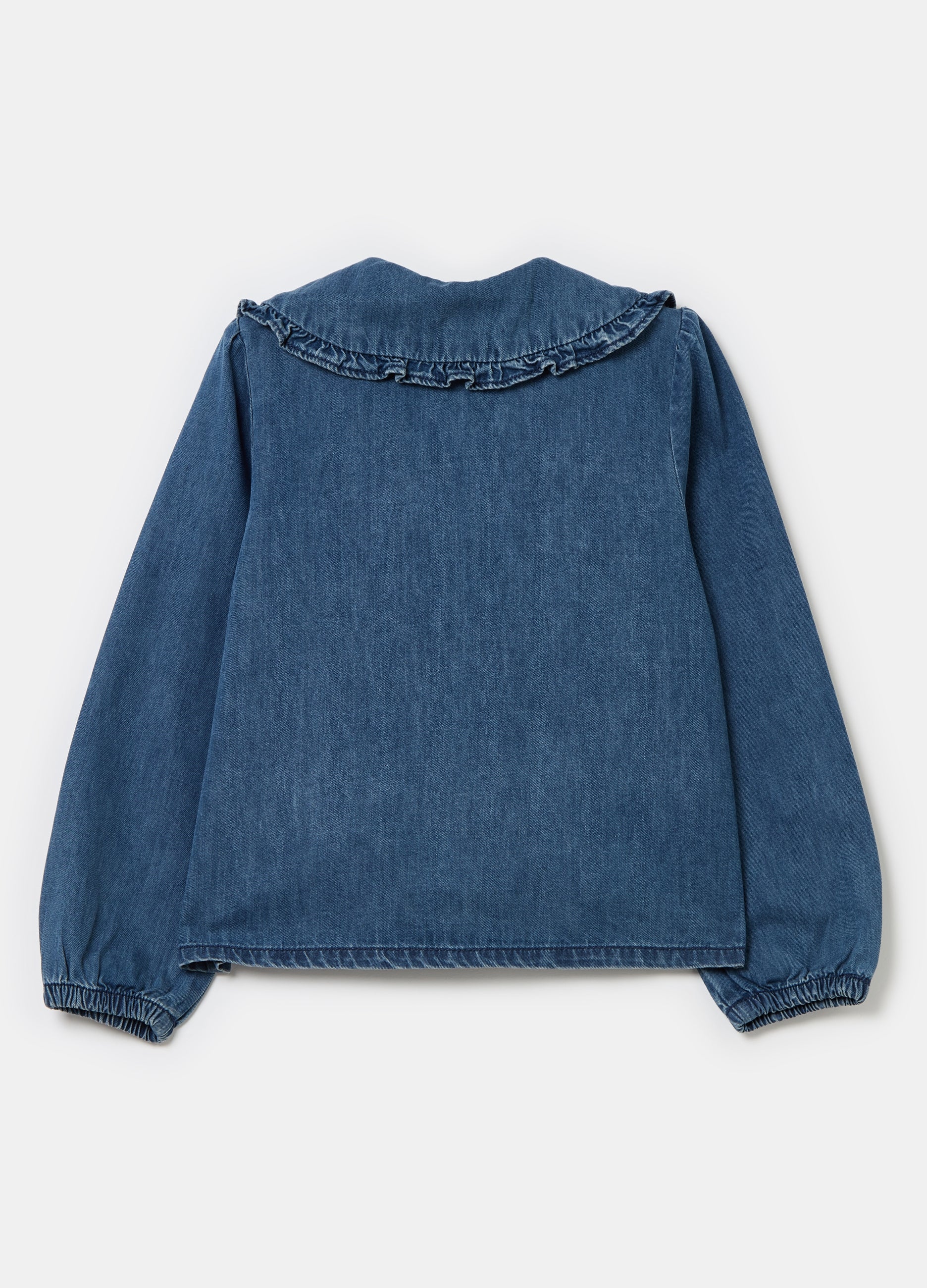 Ovs Denim Blouse With Bead Buttons And Collar
