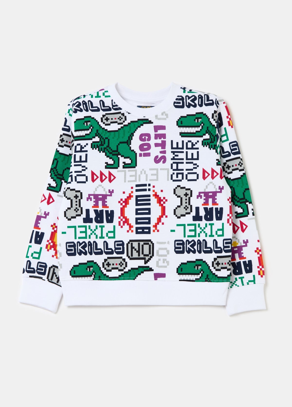 Sweatshirt With Gaming Dinosaur Print