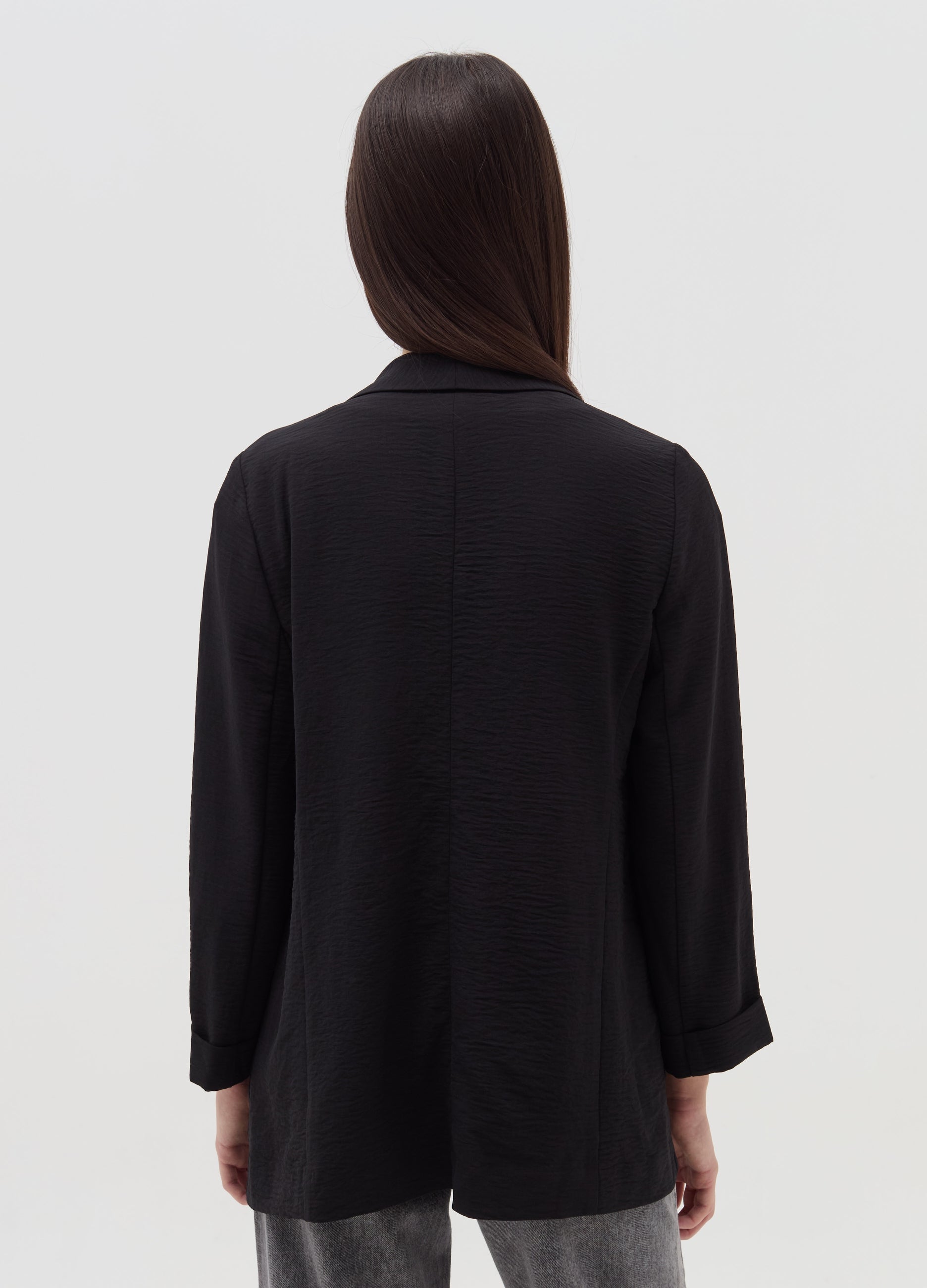 Open Crinkle-Effect Fluid Blazer