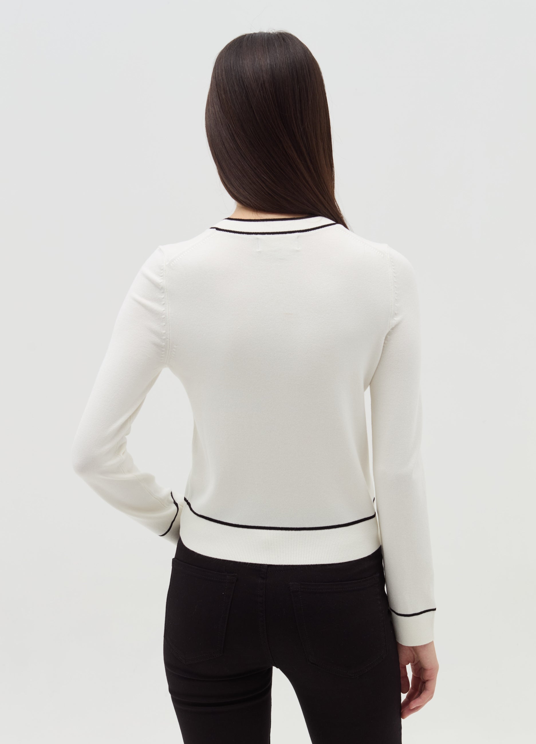 Pullover With Contrasting Striped Edging