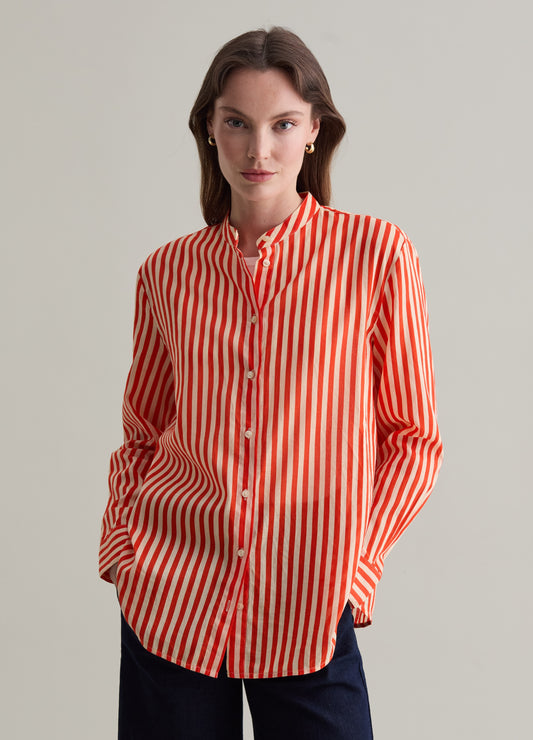 Striped Shirt With Mandarin Collar