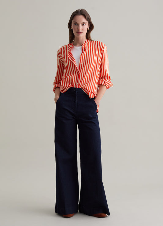 Striped Shirt With Mandarin Collar