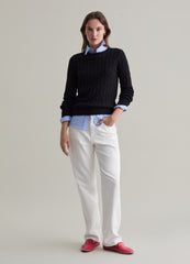 Ribbed Pullover With Cable-Knit Design