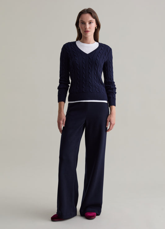 Cable-Knit Pullover With V Neck