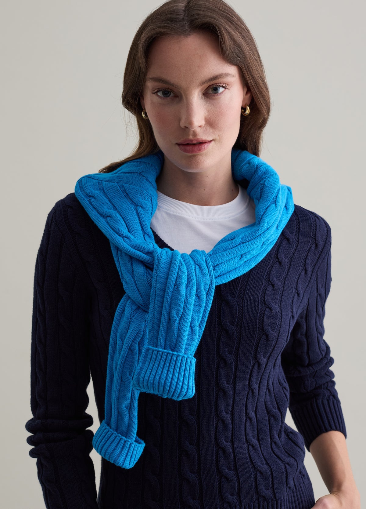Cable-Knit Pullover With V Neck