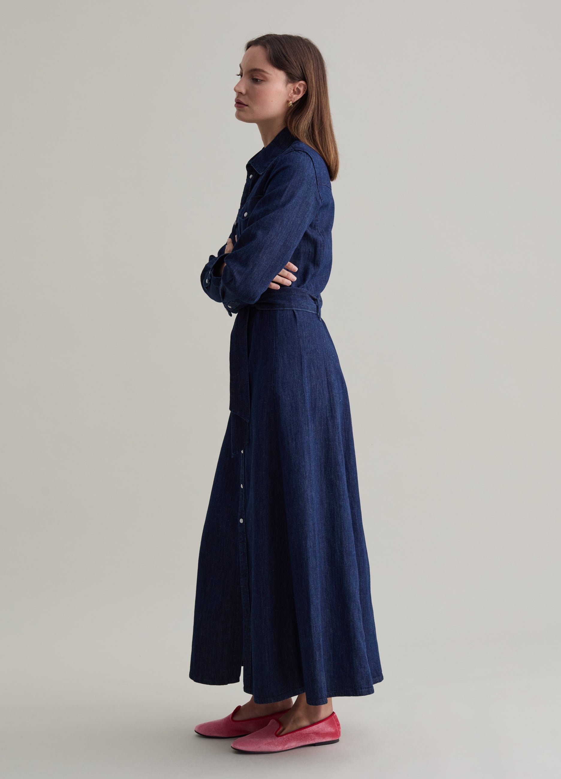 Long Shirt Dress In Denim With Belt