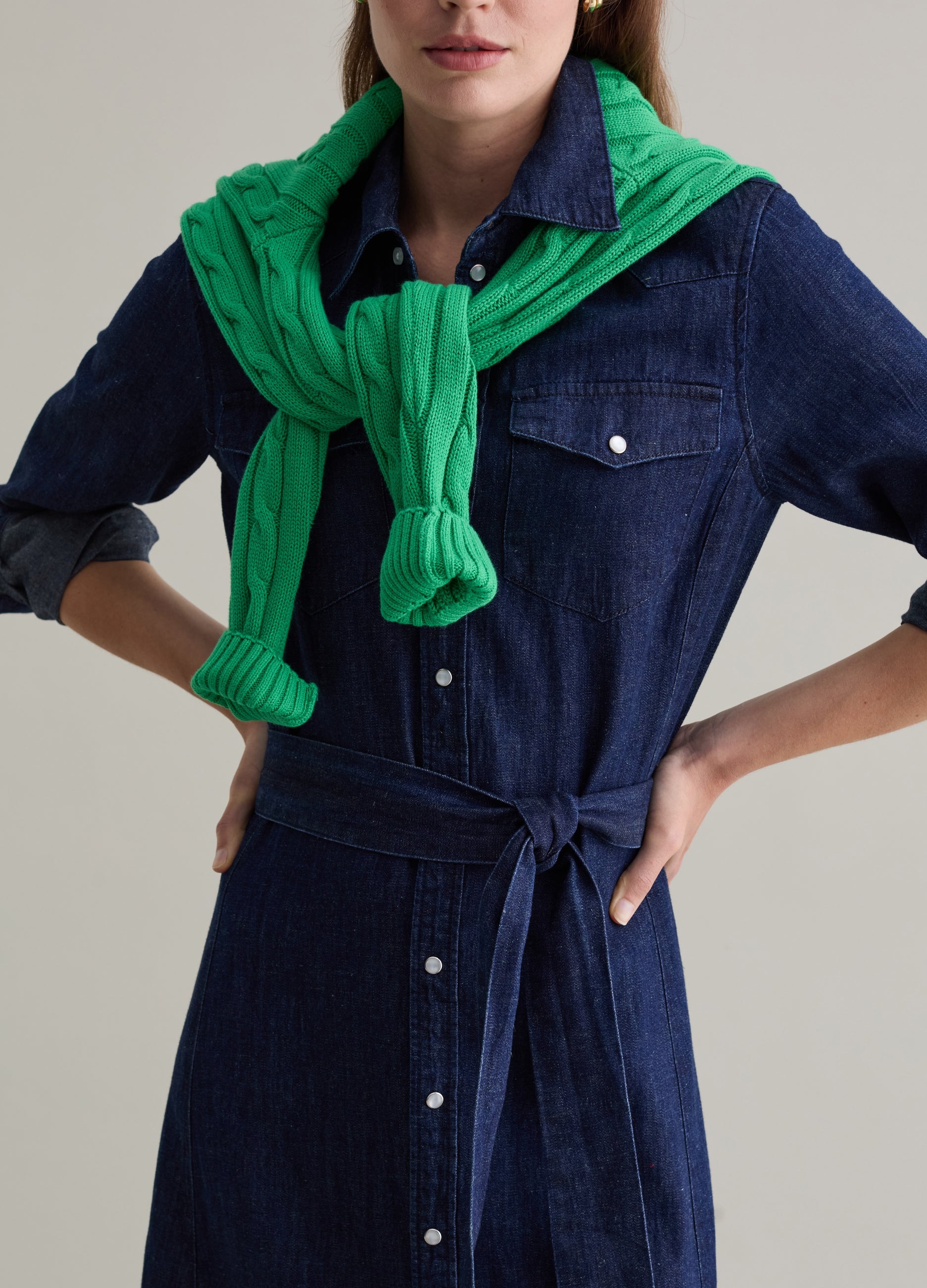 Long Shirt Dress In Denim With Belt