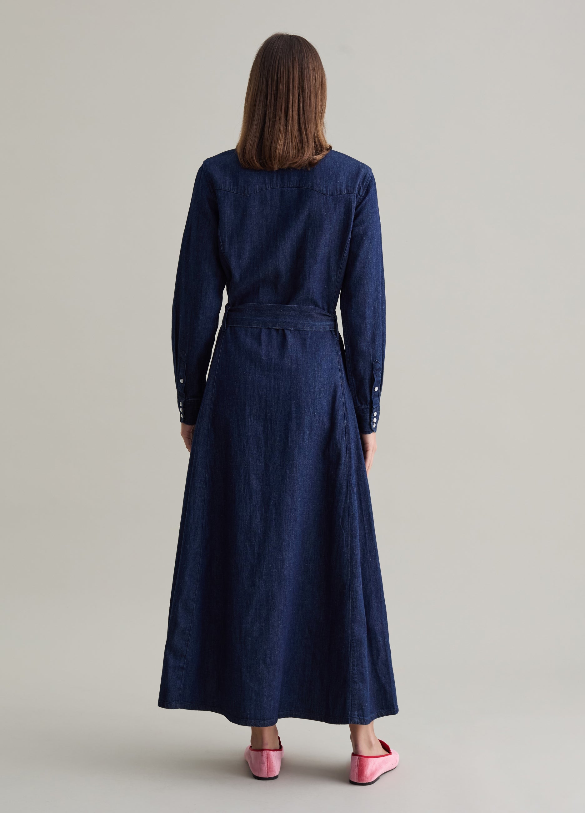 Long Shirt Dress In Denim With Belt