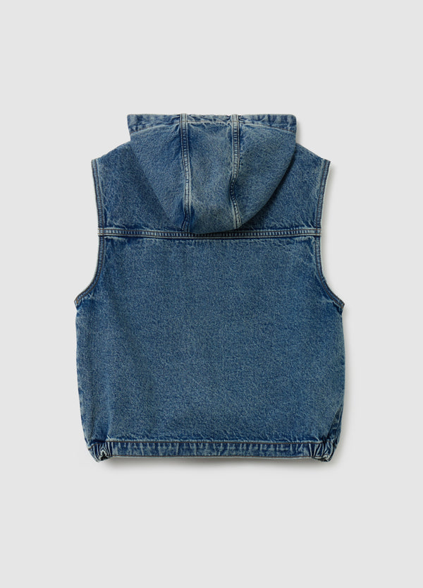 Ovs Full-Zip Denim Gilet With Hood
