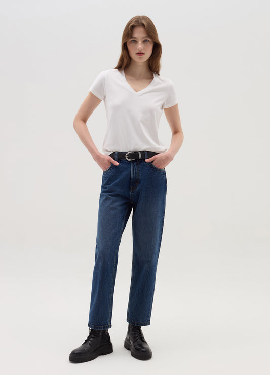 Solid Colour T-Shirt With V Neck
