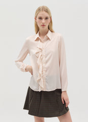 Satin Shirt With Stripes And Flounce