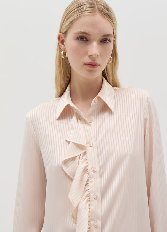 Satin Shirt With Stripes And Flounce