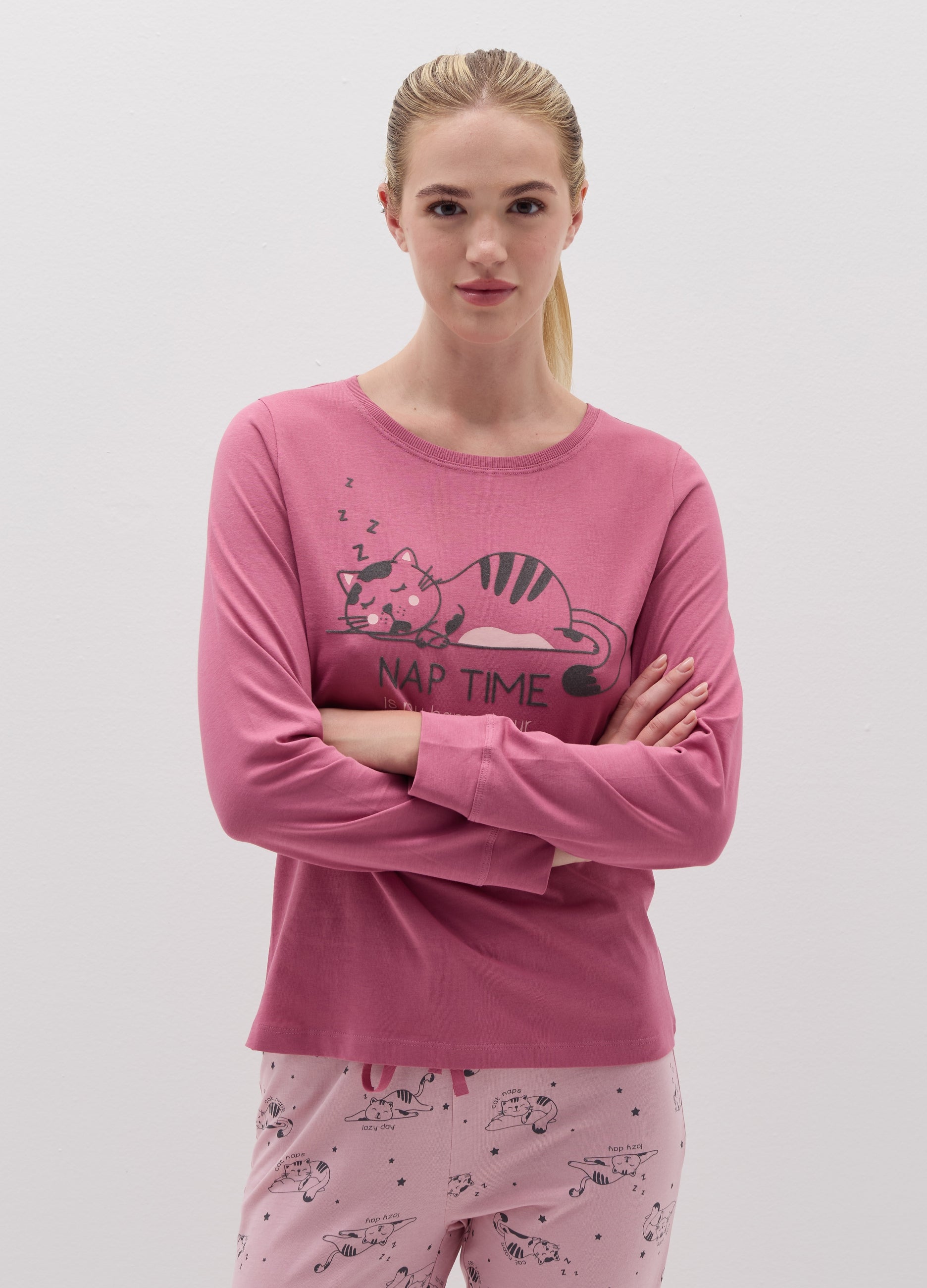 Long Pyjamas With Kitten Print