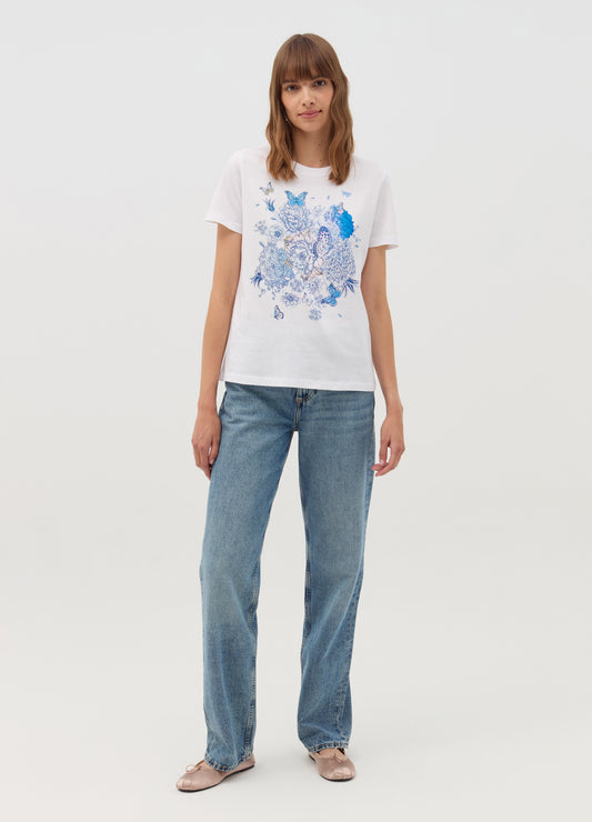 T-Shirt With Butterflies With Flowers Print