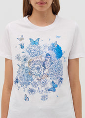 T-Shirt With Butterflies With Flowers Print
