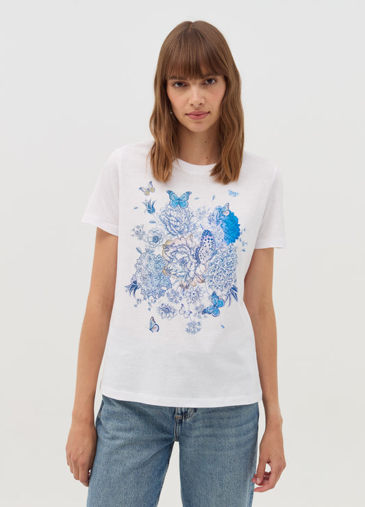 T-Shirt With Butterflies With Flowers Print