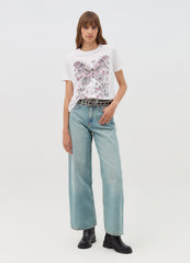T-Shirt With Flowers And Butterflies Print