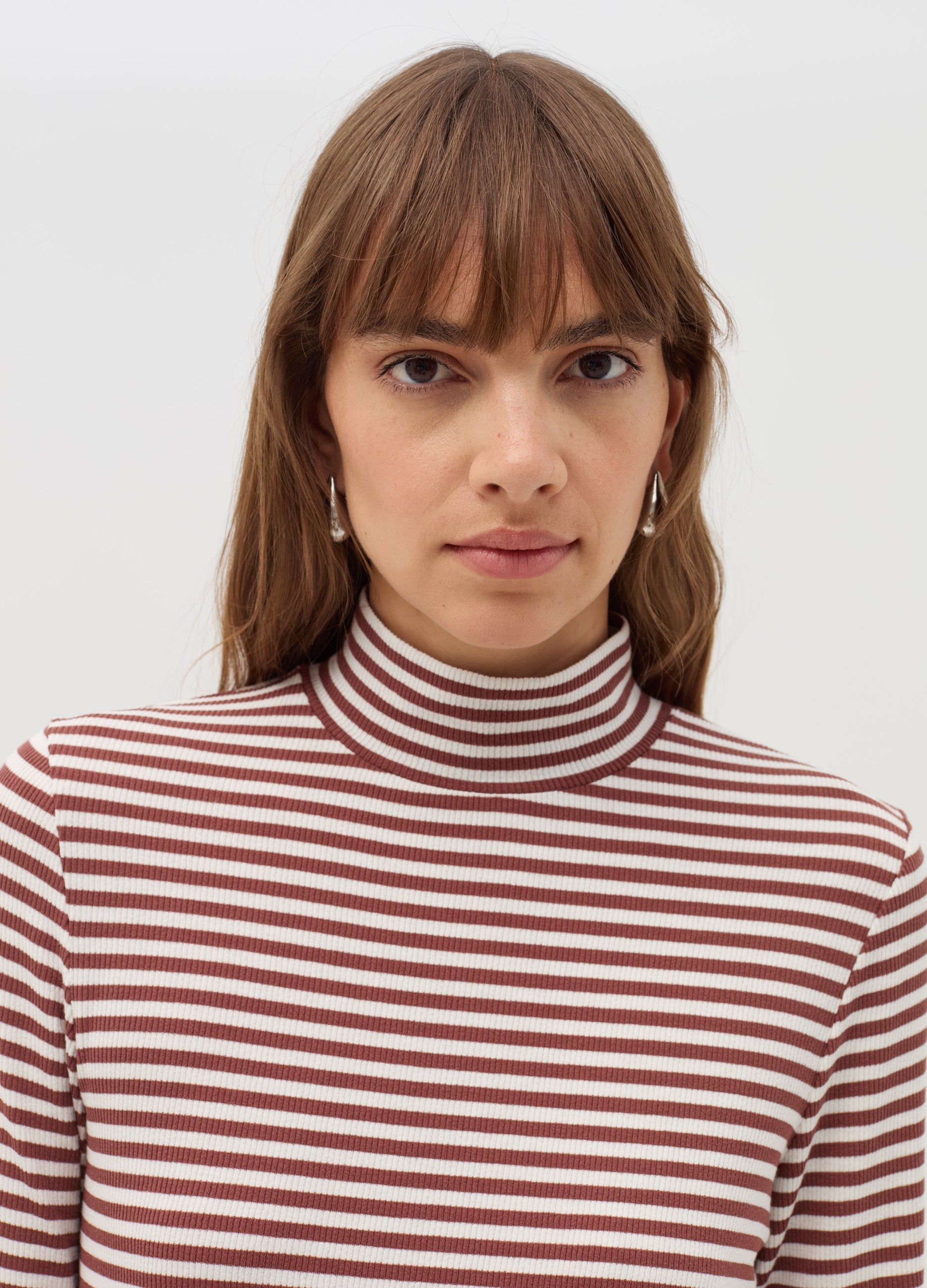 Ovs Striped T-Shirt With Mock Neck
