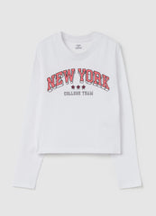Crop T-Shirt With Long Sleeves And Print