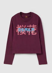 Crop T-Shirt With Long Sleeves And Print