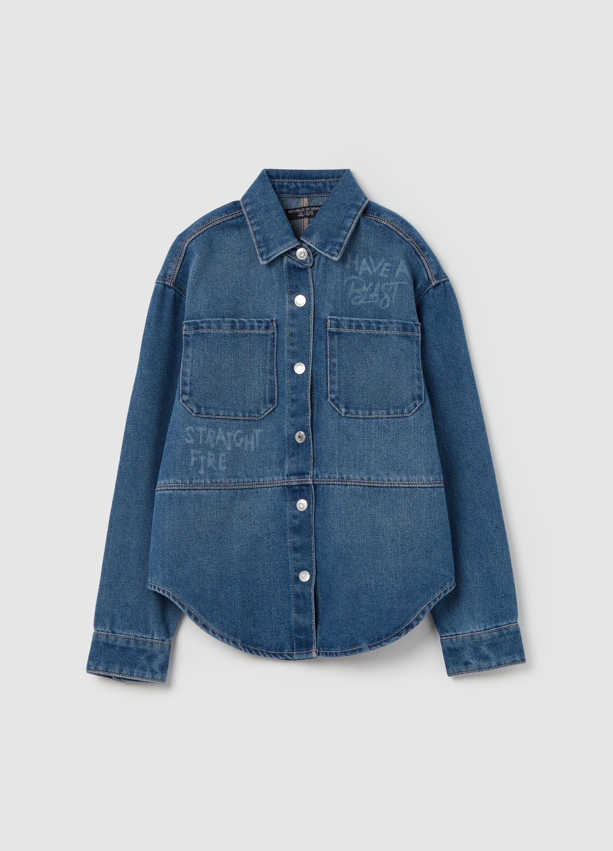 Denim Shirt With Lettering Print