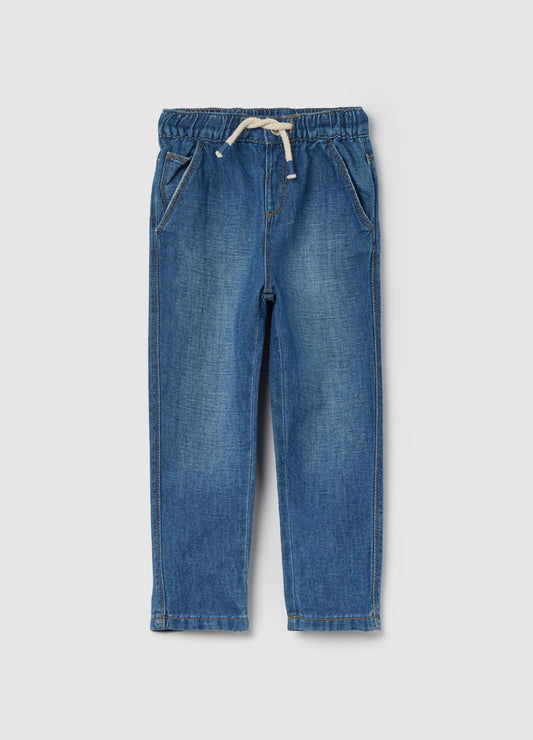 Cotton and linen jeans with drawstring