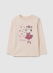 T-Shirt With Glitter Print And Long Sleeves