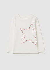 T-Shirt With Glitter Print And Long Sleeves