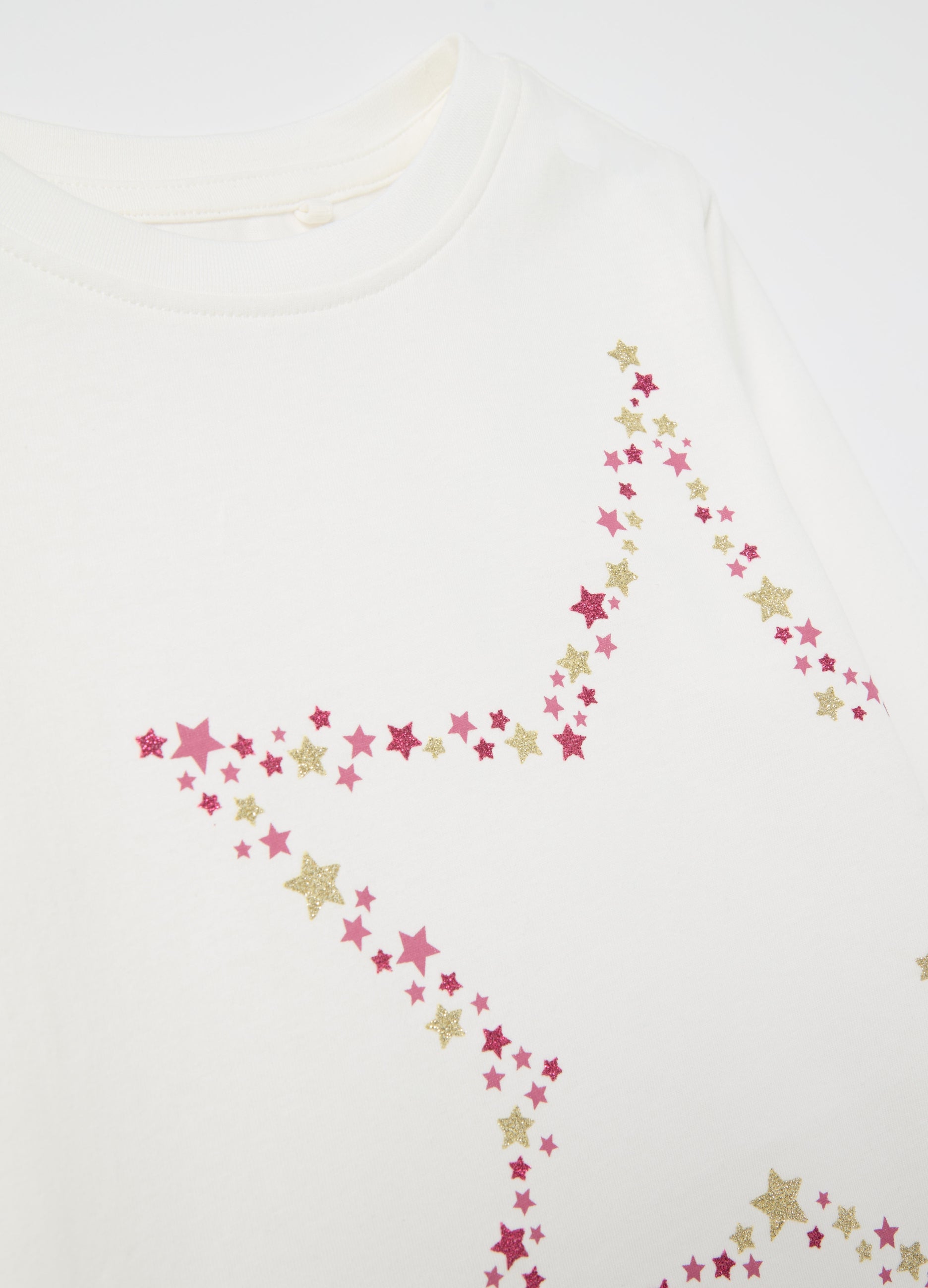 T-Shirt With Glitter Print And Long Sleeves