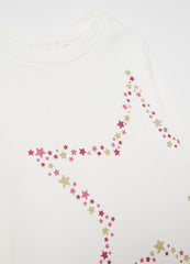 T-Shirt With Glitter Print And Long Sleeves