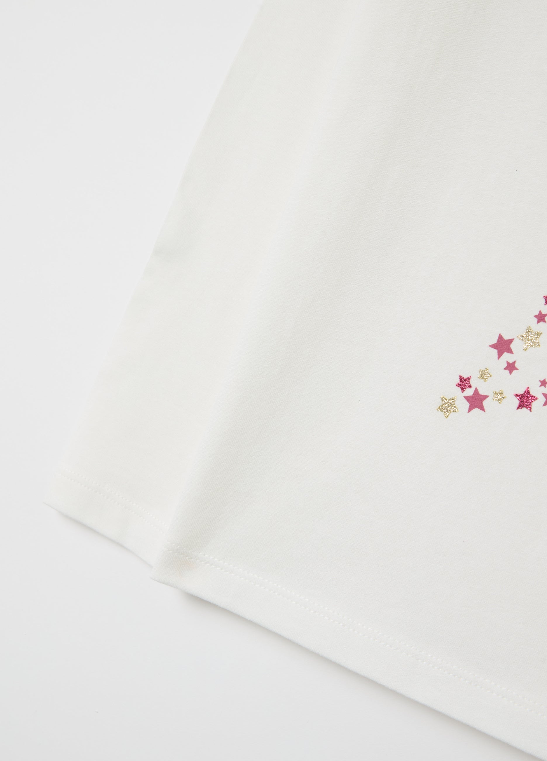 T-Shirt With Glitter Print And Long Sleeves