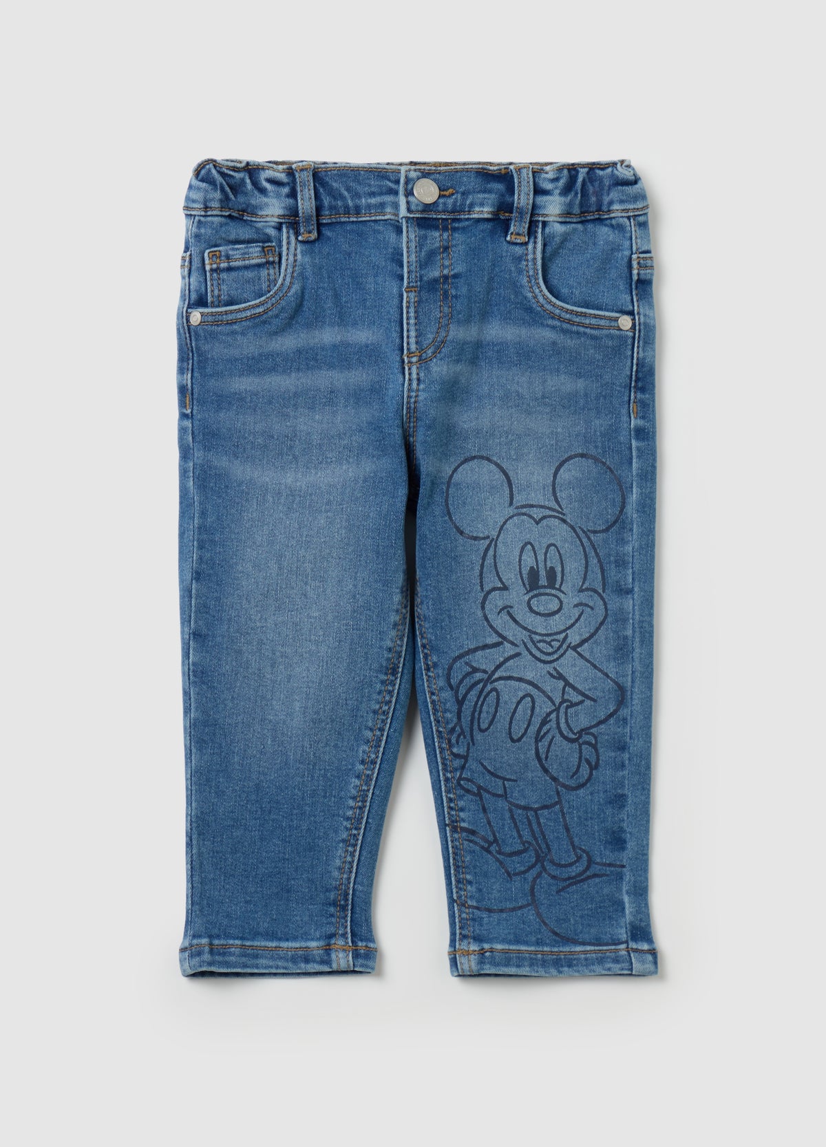 Five-Pocket Jeans With Mickey Mouse Print