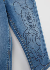 Five-Pocket Jeans With Mickey Mouse Print