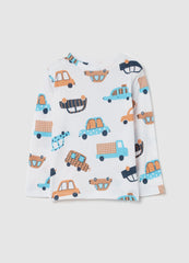 T-Shirt With Long Sleeves And Small Cars Print