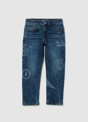 Slim-Fit Jeans With Five Pockets And ''Varsity'' Print
