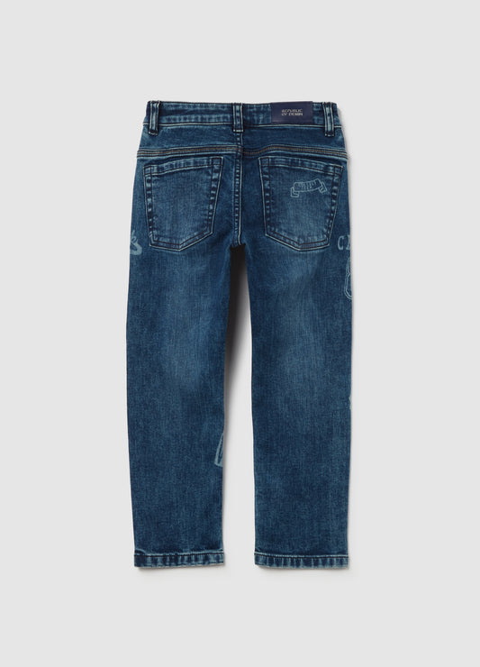Slim-Fit Jeans With Five Pockets And ''Varsity'' Print
