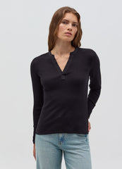 Thin Ribbed T-Shirt With V Neck