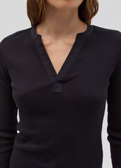 Thin Ribbed T-Shirt With V Neck