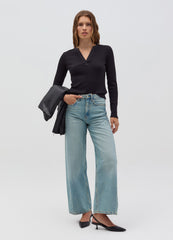 Thin Ribbed T-Shirt With V Neck