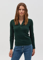 Thin Ribbed T-Shirt With V Neck