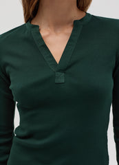 Thin Ribbed T-Shirt With V Neck