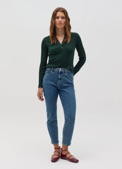 Thin Ribbed T-Shirt With V Neck