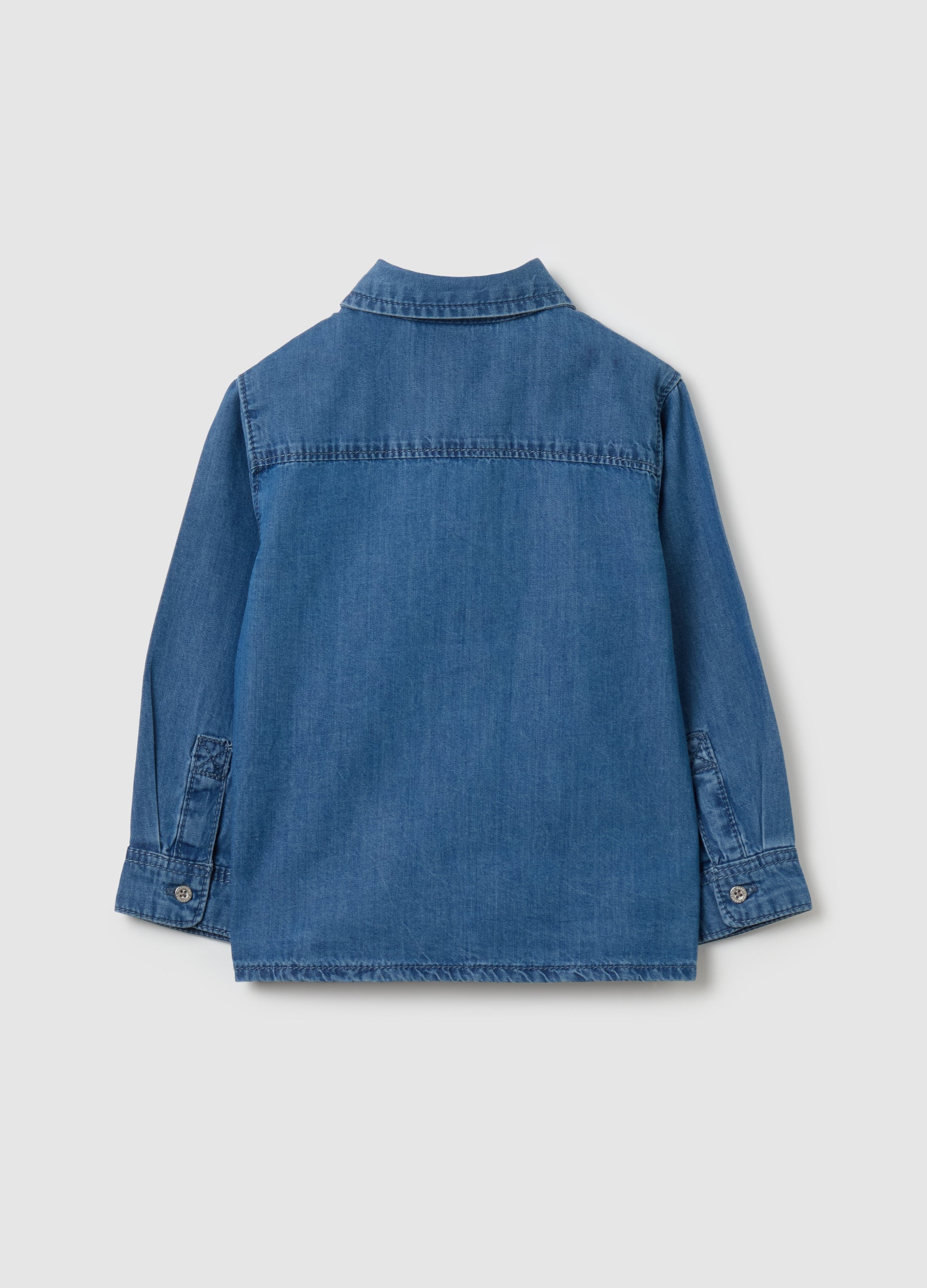 Ovs Shirt In Denim With Tiger And Lettering Print